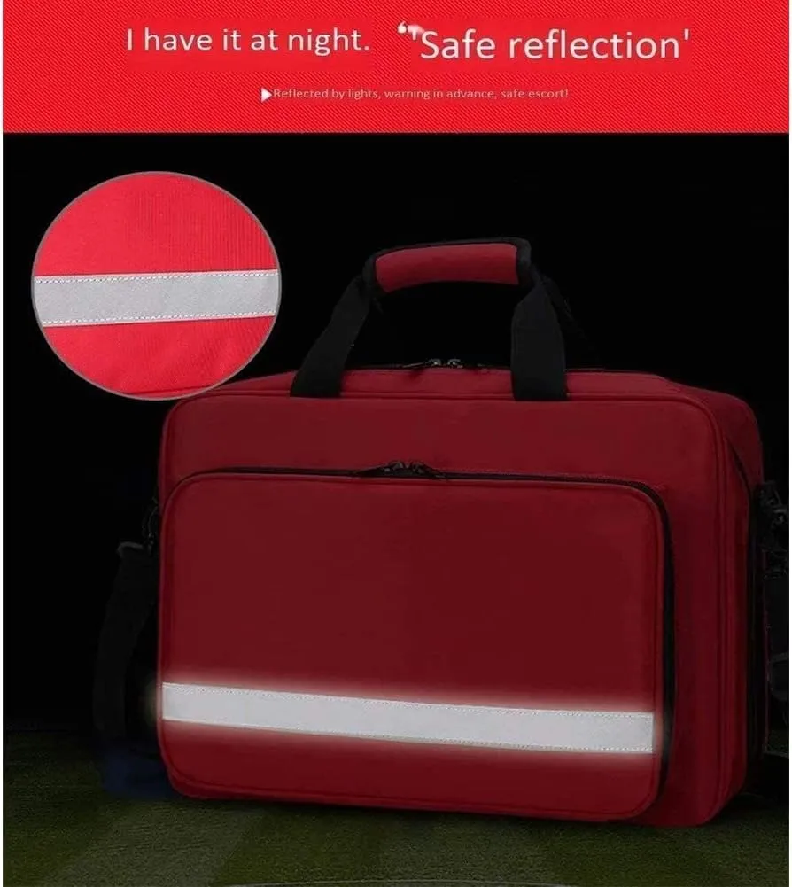 First Aid Kit Bag with Shoulder Strap, Emergency Survival Trauma Kit Insulin Cold Storage with Labeled Compartments, Large-capacity Outdoor Waterproof Emergency Rescue Kit(Red)