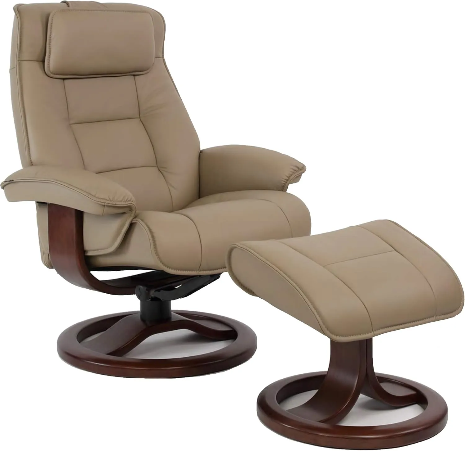 Fjords Mustang Small Leather Recliner Chair and Ottoman Norwegian Ergonomic Furniture Nordic Line Genuine Stone Leather Walnut Wood