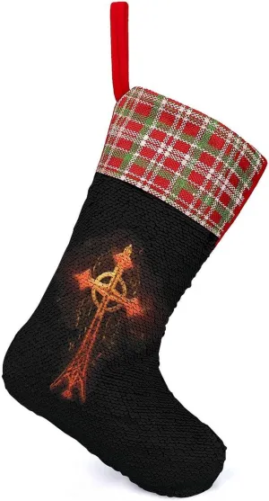 Flaming Egyptian Ankh Christmas Stockings Sequins Hanging Stocking Treat Stocking Gift Bag for Holiday Xmas Tree Party Red-Style