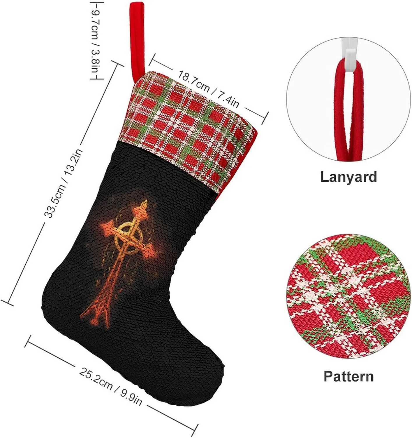 Flaming Egyptian Ankh Christmas Stockings Sequins Hanging Stocking Treat Stocking Gift Bag for Holiday Xmas Tree Party Red-Style