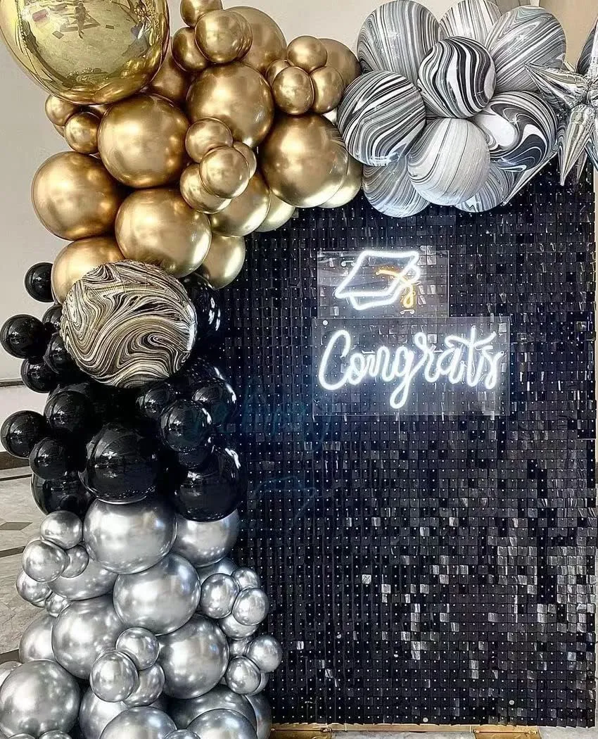 FlavorThings Easy Setup 24 Panels Black Sequin Shimmer Wall Backdrop Panels for Party Decor for Wedding, Anniversary, Birthday, Engagement and Bachelorette Party(Black, 24)