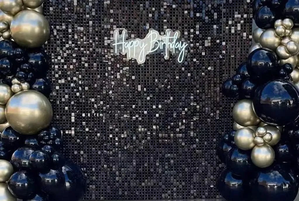 FlavorThings Easy Setup 24 Panels Black Sequin Shimmer Wall Backdrop Panels for Party Decor for Wedding, Anniversary, Birthday, Engagement and Bachelorette Party(Black, 24)