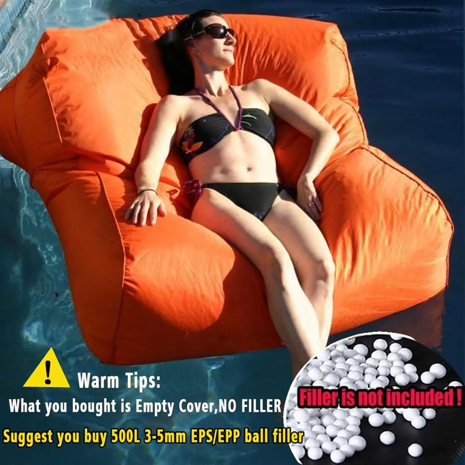 Floating Bean Bag For Pool( No Fillers),Water Play Lounge Chair,Floating Sun Chair,Pool Swimming Floating Bean Bag Lounger Cover No Filler Waterproof Pillow Sofa Bed Chaise Lounge Recliner(Red)