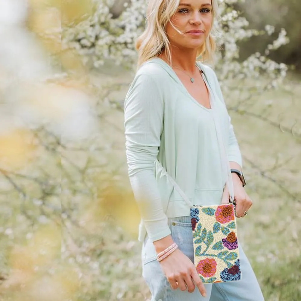 Floral Club Bag Beaded Phone Crossbody, Multi