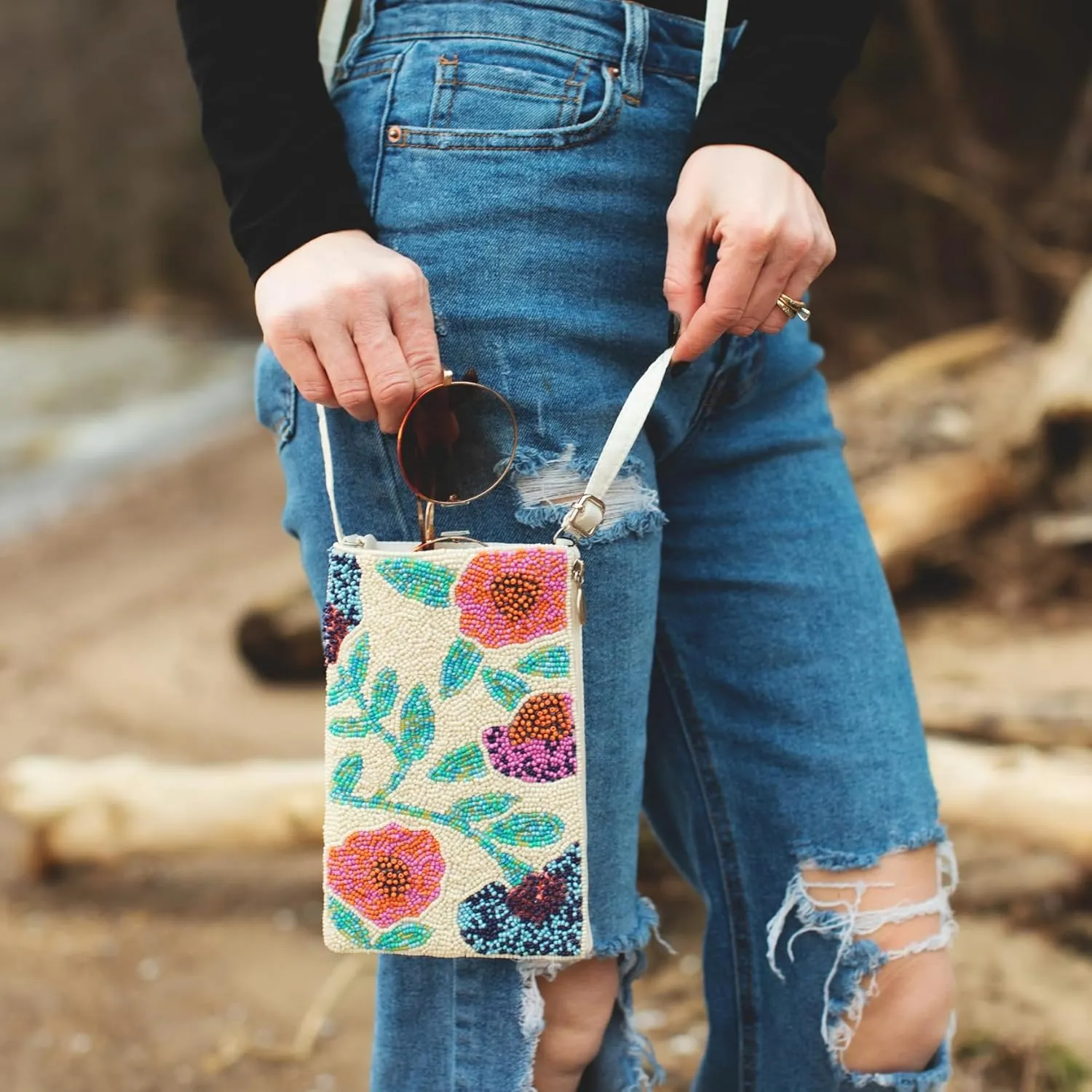 Floral Club Bag Beaded Phone Crossbody, Multi