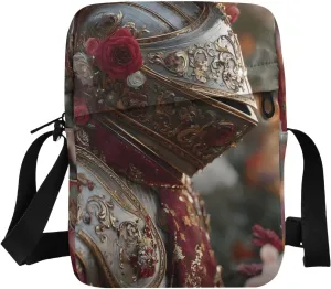 Floral Knight Sling Bags Small Crossbody Purse with Front Back Pockets Adjustable Strap 6.6×2.5×9.4 IN 1 Pack
