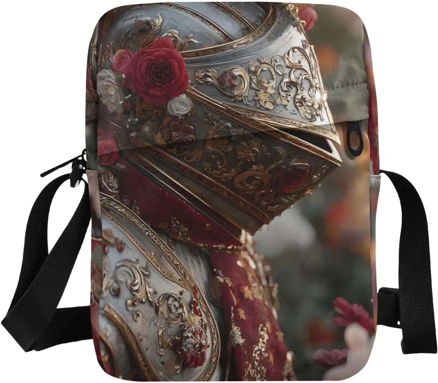 Floral Knight Sling Bags Small Crossbody Purse with Front Back Pockets Adjustable Strap 6.6×2.5×9.4 IN 1 Pack