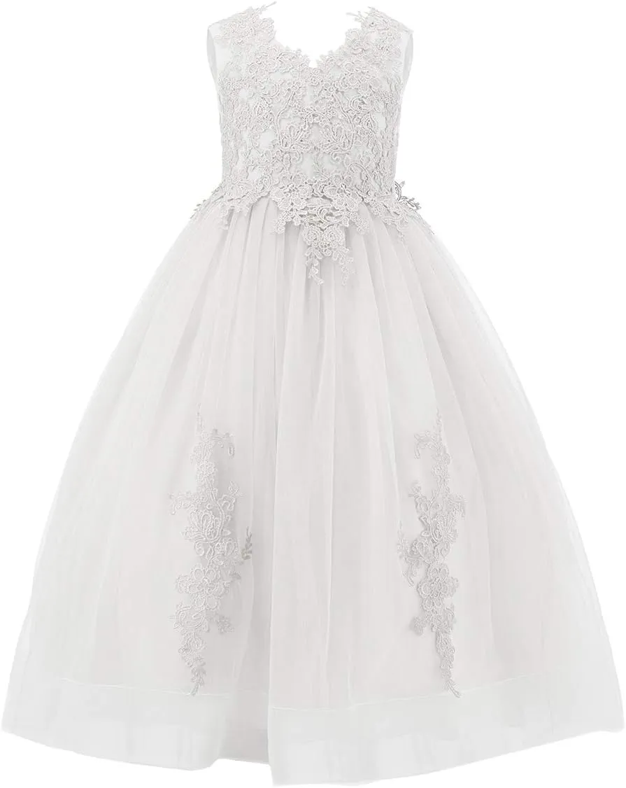 Flower Girl Dress Kids Lace Applique Pageant Ball Gown Prom Dresses