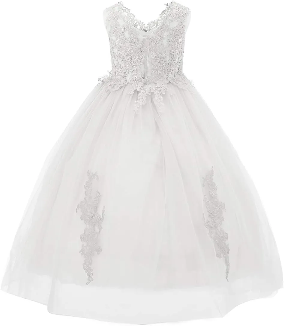 Flower Girl Dress Kids Lace Applique Pageant Ball Gown Prom Dresses
