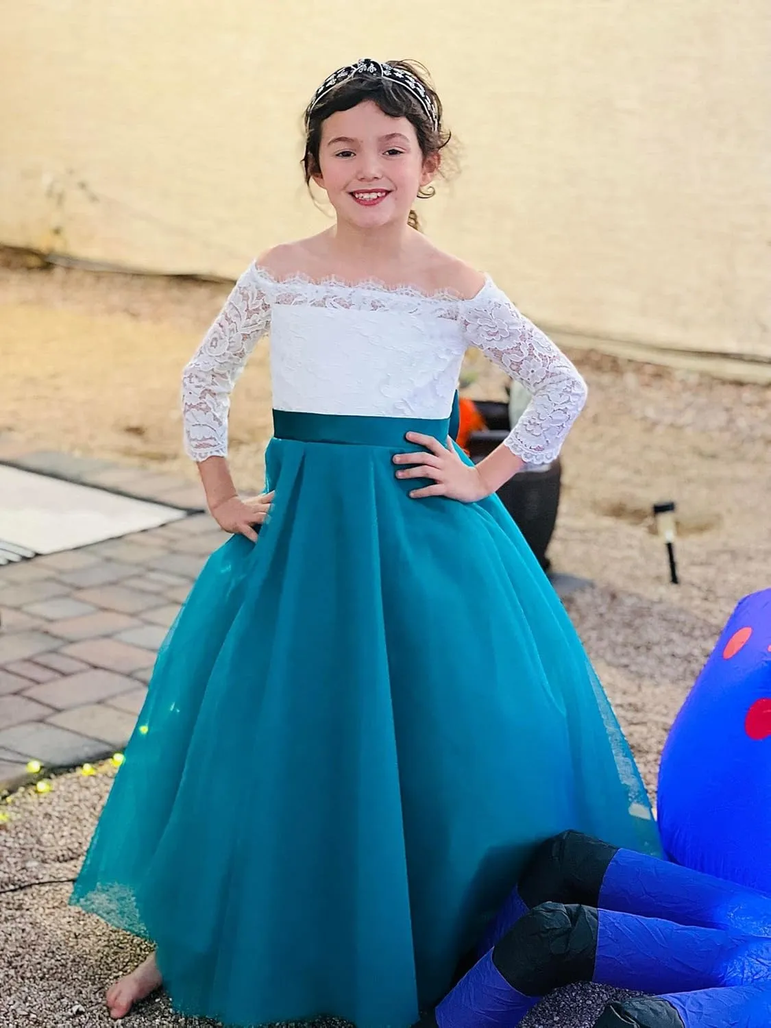 Flower Girl Dress Long Sleeve Kids Lace Pageant Party Christmas Ball Gown First Communion Dresses