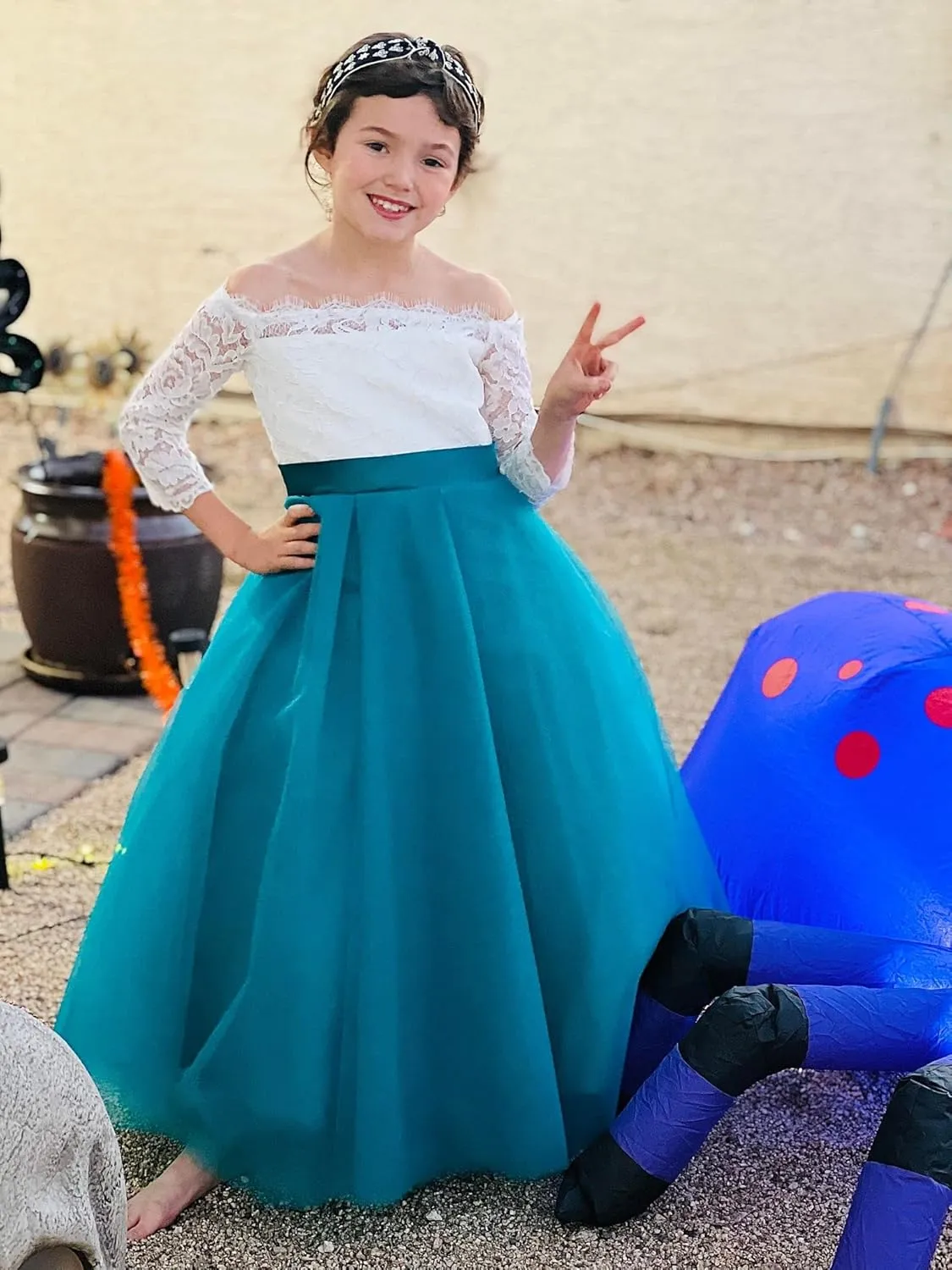 Flower Girl Dress Long Sleeve Kids Lace Pageant Party Christmas Ball Gown First Communion Dresses
