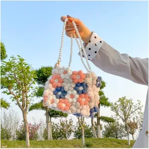 Flower Hand Woven Knitted Bag Women Cotton Woolen Daisy Bag New Shoulder Messenger Bag Rural