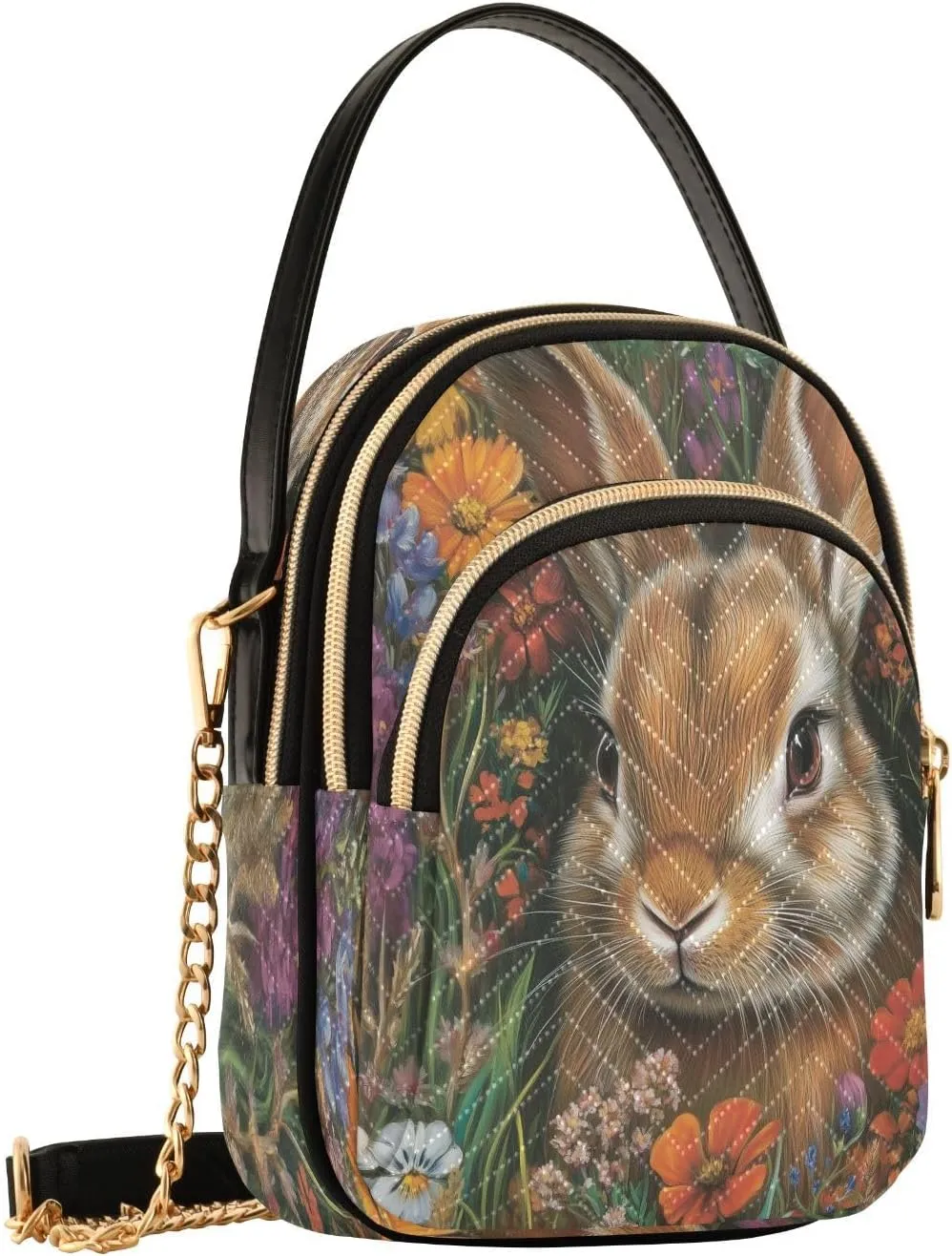 Flowers Garden Rabbit Crossbody Bags for Women Hand Bag Small Sling Shoulder Travel Bags Mini Wallet Phone Purse