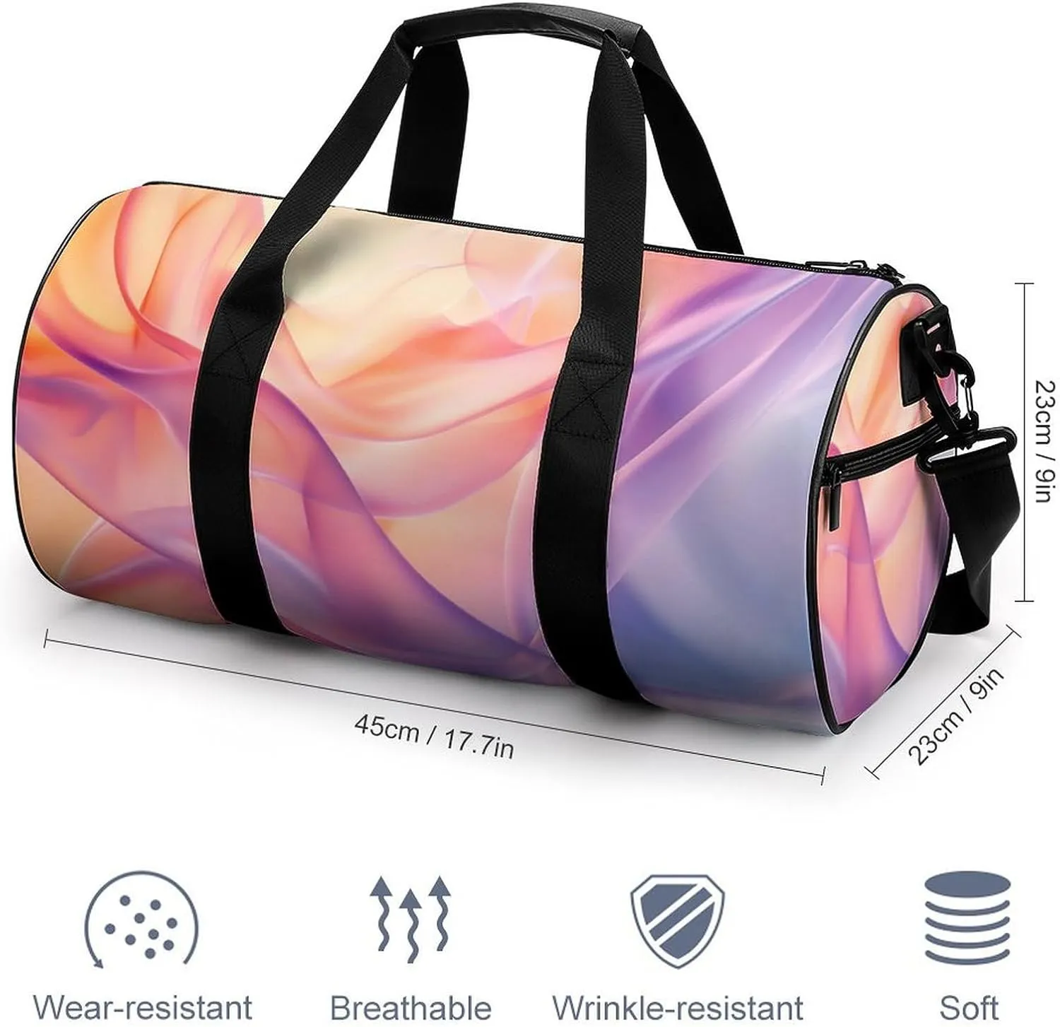 Fluid Pastel Gradients in Pink Travel Gym Bag for Women Men Cylindrical Duffle Bag Sport Workout Bag with Shoulder Strap