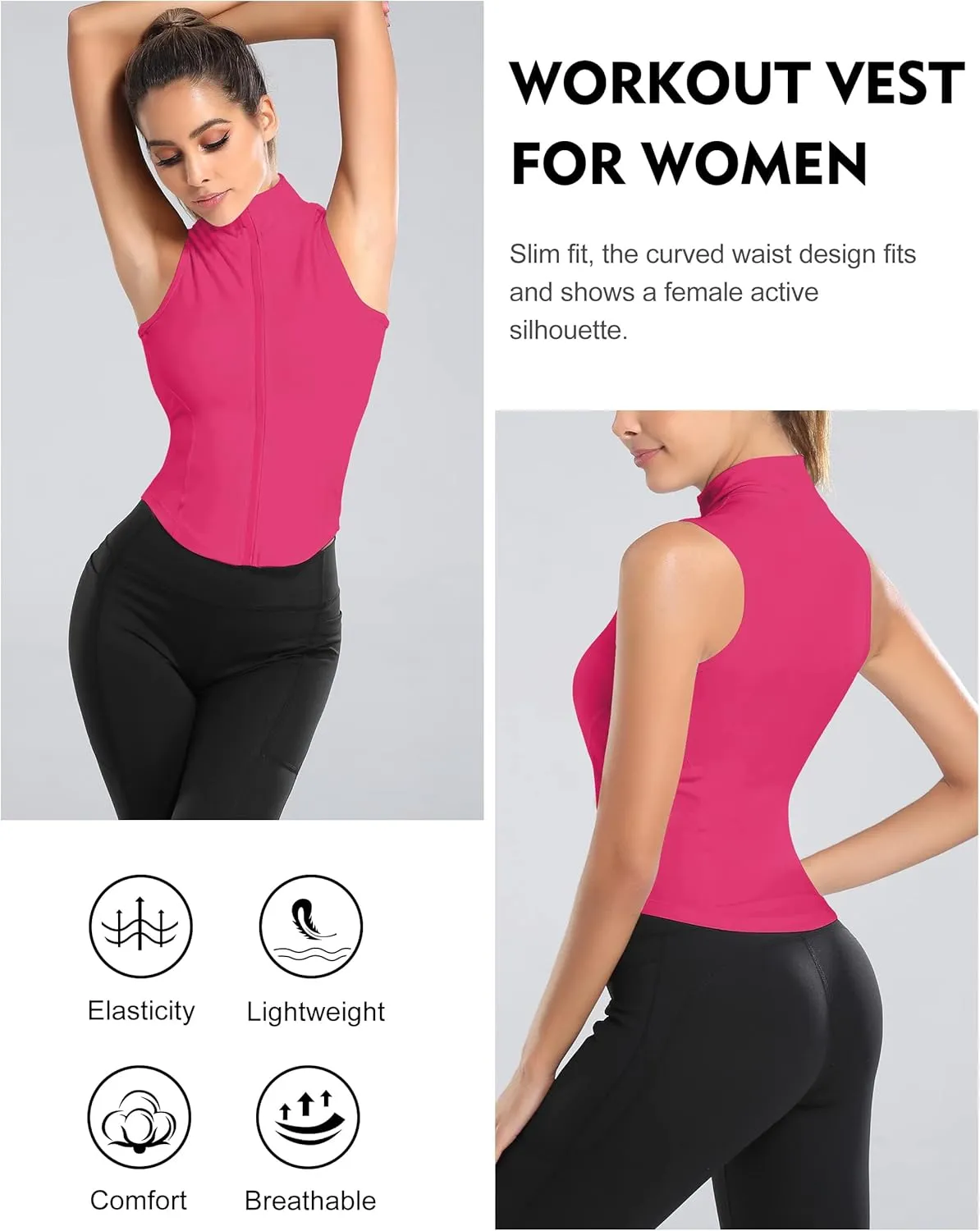 Flygo Women's Full Zip Sleeveless Workout Yoga Active Jacket Vest Golf Shirts