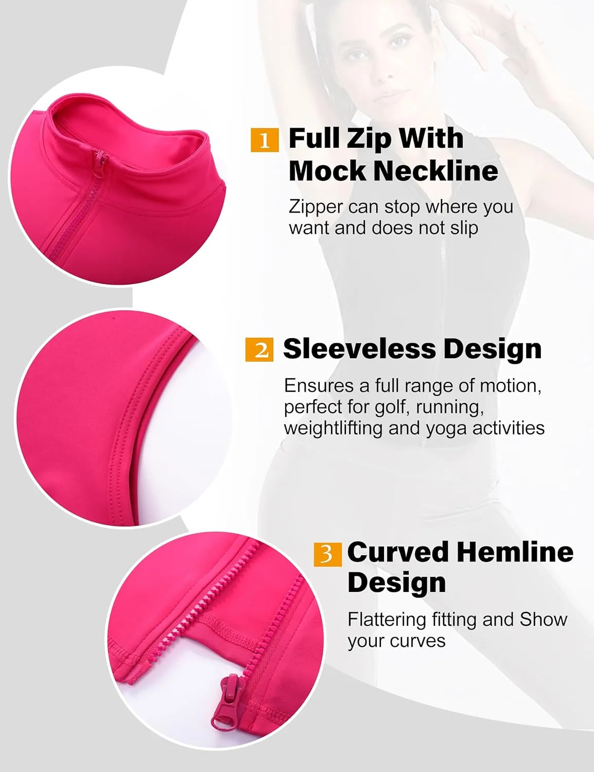 Flygo Women's Full Zip Sleeveless Workout Yoga Active Jacket Vest Golf Shirts