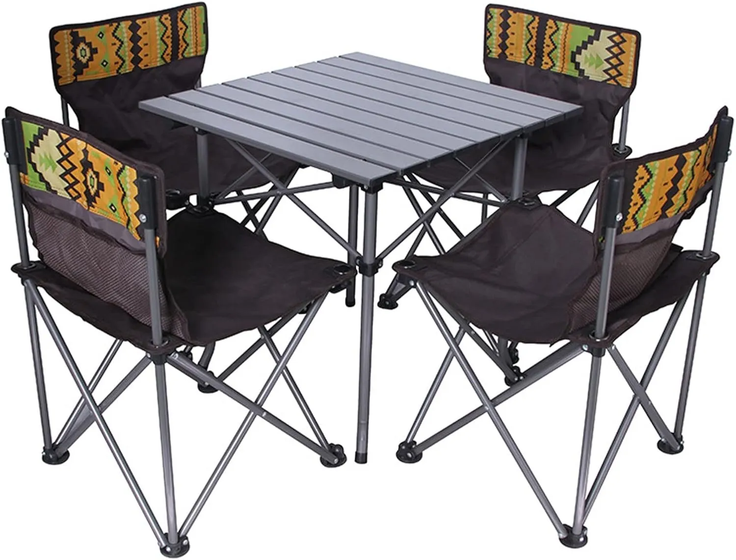 Folding Camping Chairs Holds up to 260 lbs Portable Camping Chairs x 4 with 1 Foldable Picnic Table Full Set 16.5 Ibs Lightweight Camping Chair with Carry Bag (Color : Black)