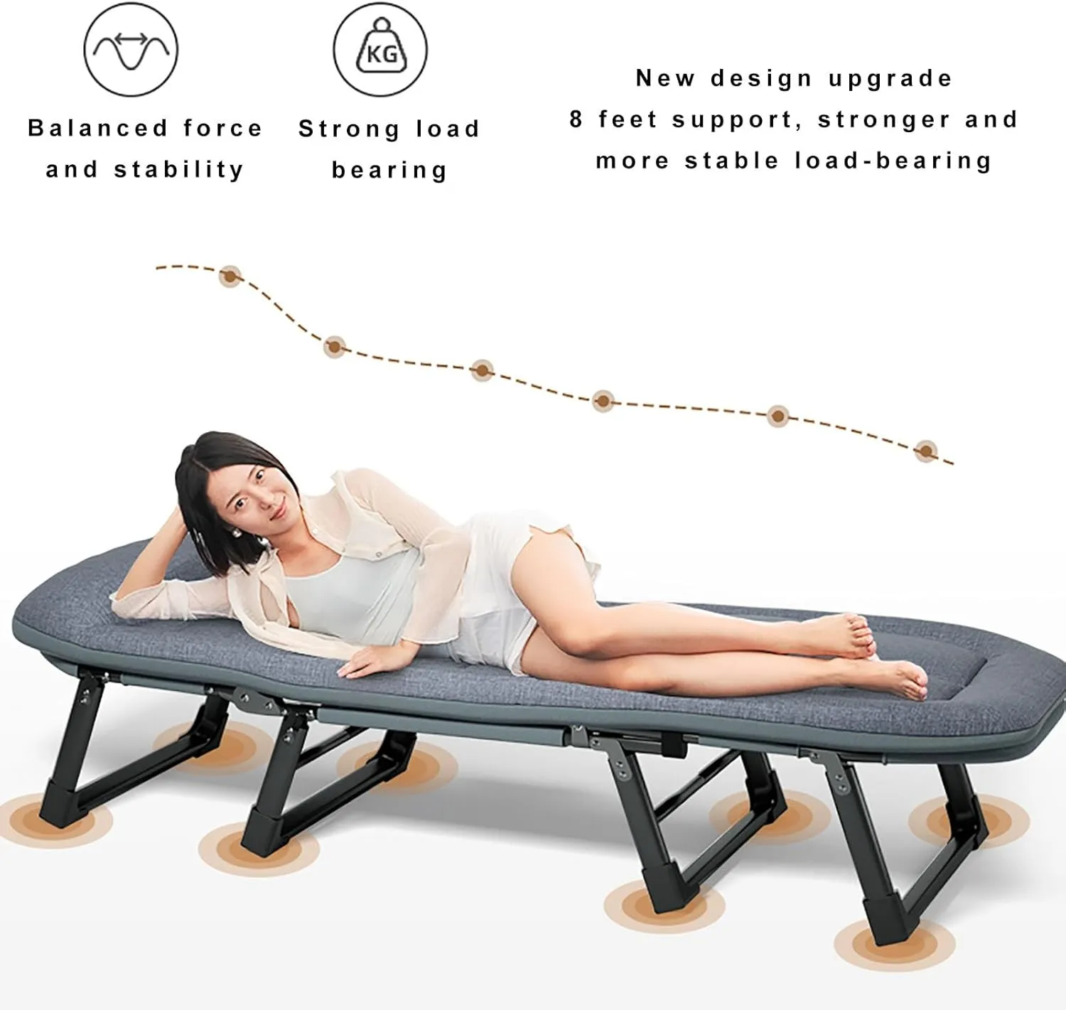 Folding Camping Cot with High Resilience Foam Pillow, Sleeping Cots with Reinforced Lumbar, Heavy Duty Guest Bed for Tent Outdoor Hiking Travel Beach Office Nap