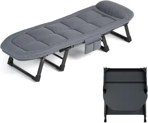 Folding Camping Cot with High Resilience Foam Pillow, Sleeping Cots with Reinforced Lumbar, Heavy Duty Guest Bed for Tent Outdoor Hiking Travel Beach Office Nap