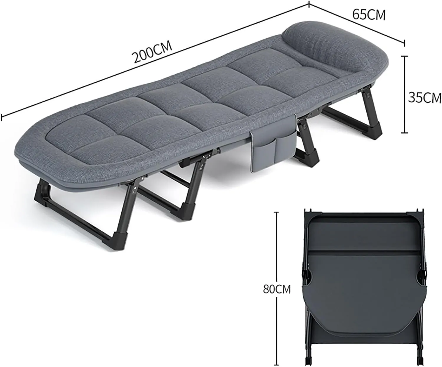 Folding Camping Cot with High Resilience Foam Pillow, Sleeping Cots with Reinforced Lumbar, Heavy Duty Guest Bed for Tent Outdoor Hiking Travel Beach Office Nap