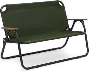 Folding Double Camping Chair 2 Person Loveseat Outdoor Portable Camp Dining Seat (Dark Green)