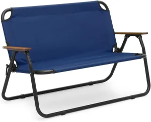 Folding Double Camping Chair 2 Person Loveseat Outdoor Portable Camp Dining Seat (Navy Blue)