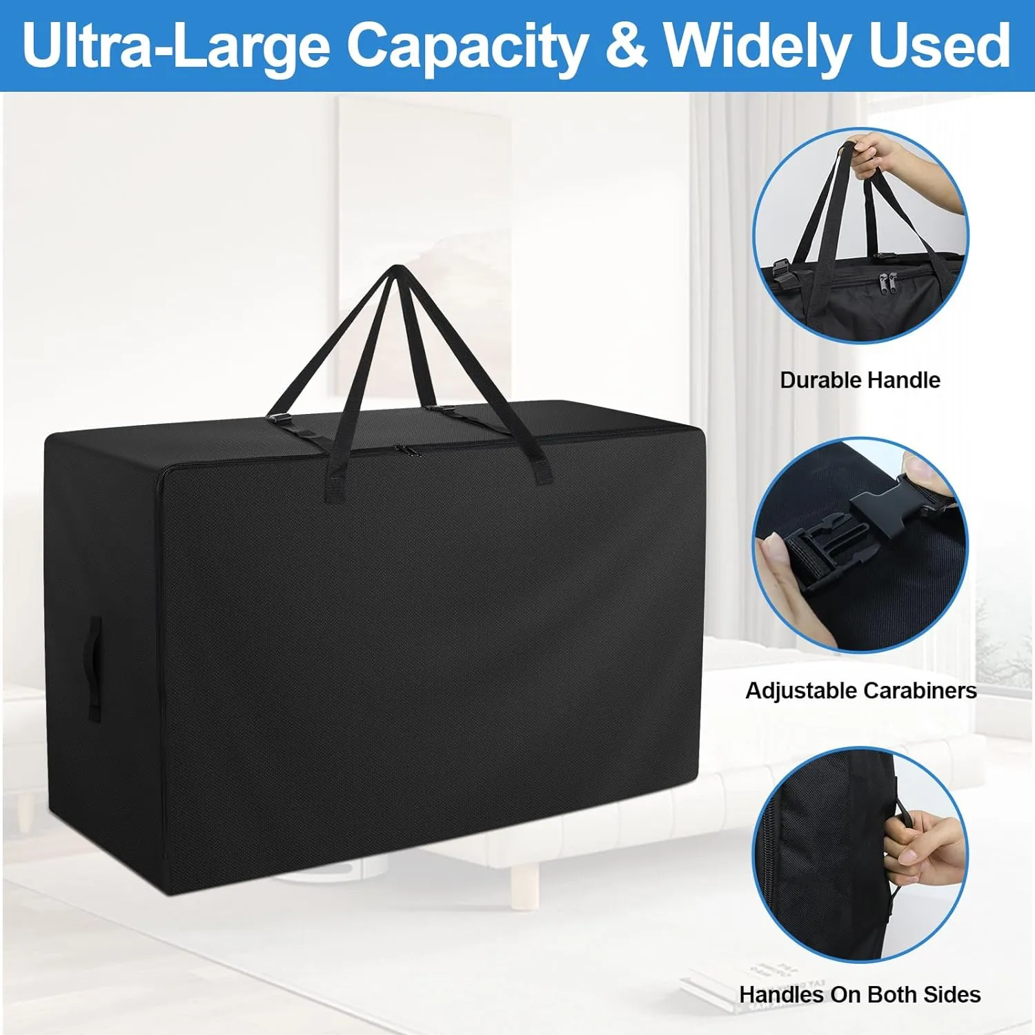 Folding Mattress Bag - 600D Oxford Cloth Heavy Duty Carry Case for Tri-Fold Guest Bed Mattress (Fits 4" Twin & Twin XL Mattress, Black)