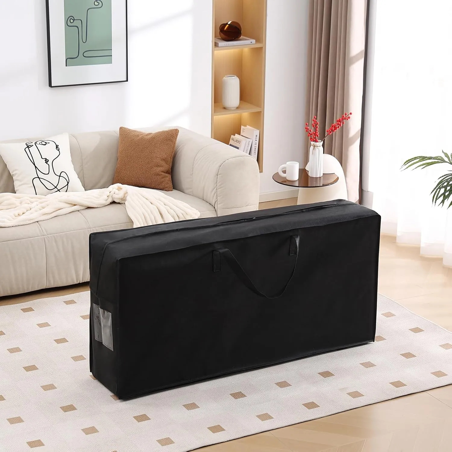 Folding Mattress Storage Bag, Carry Case for Trifold Memory Foam Mattress, Convenient Moving and Travel Storage (Fits4”Full Mattress, Black)