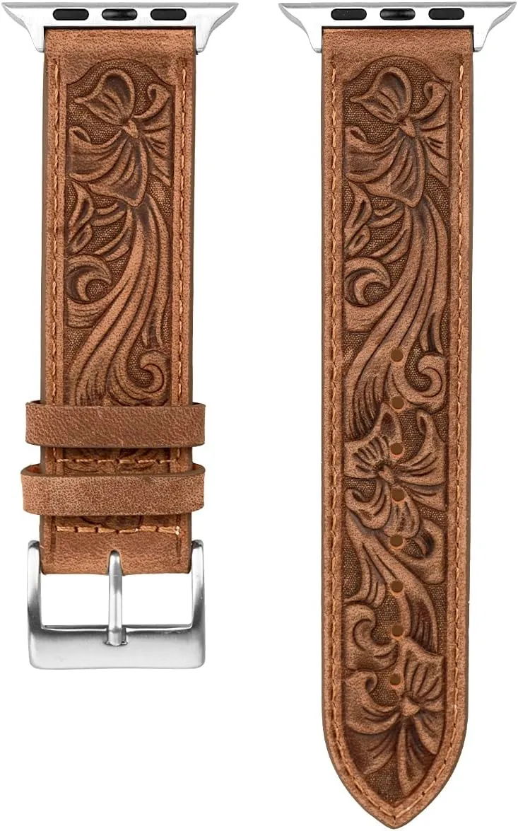 for Apple Watch Band Leather 40mm 38mm 44mm 42mm, Retro Pattern Leather Classical Replacement Smart Watch Band for iWatch Men Women Series SE 6 5 4 3 2 1