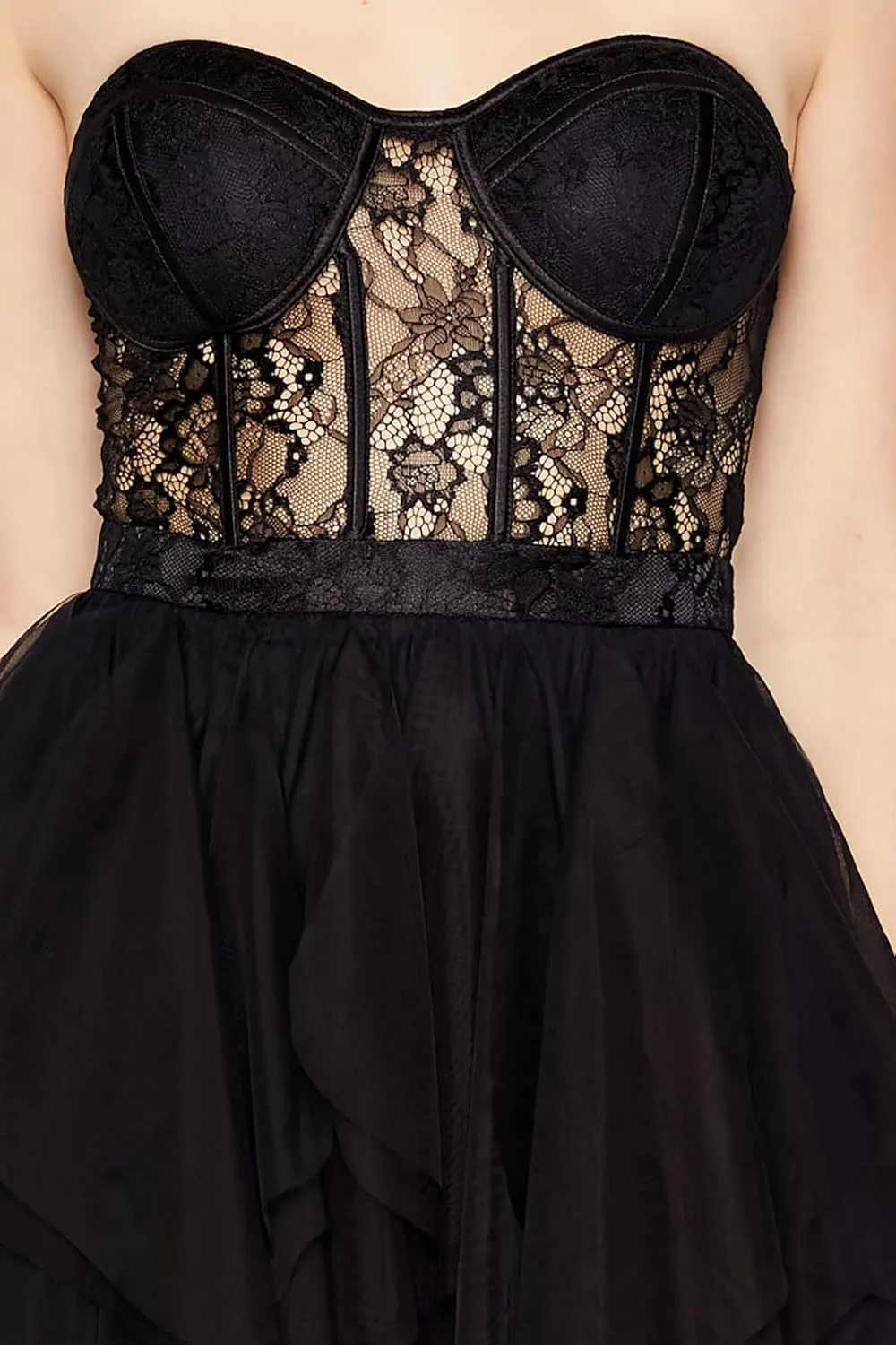 Forever 21 Women's Lace & Tulle Bustier Mini Dress