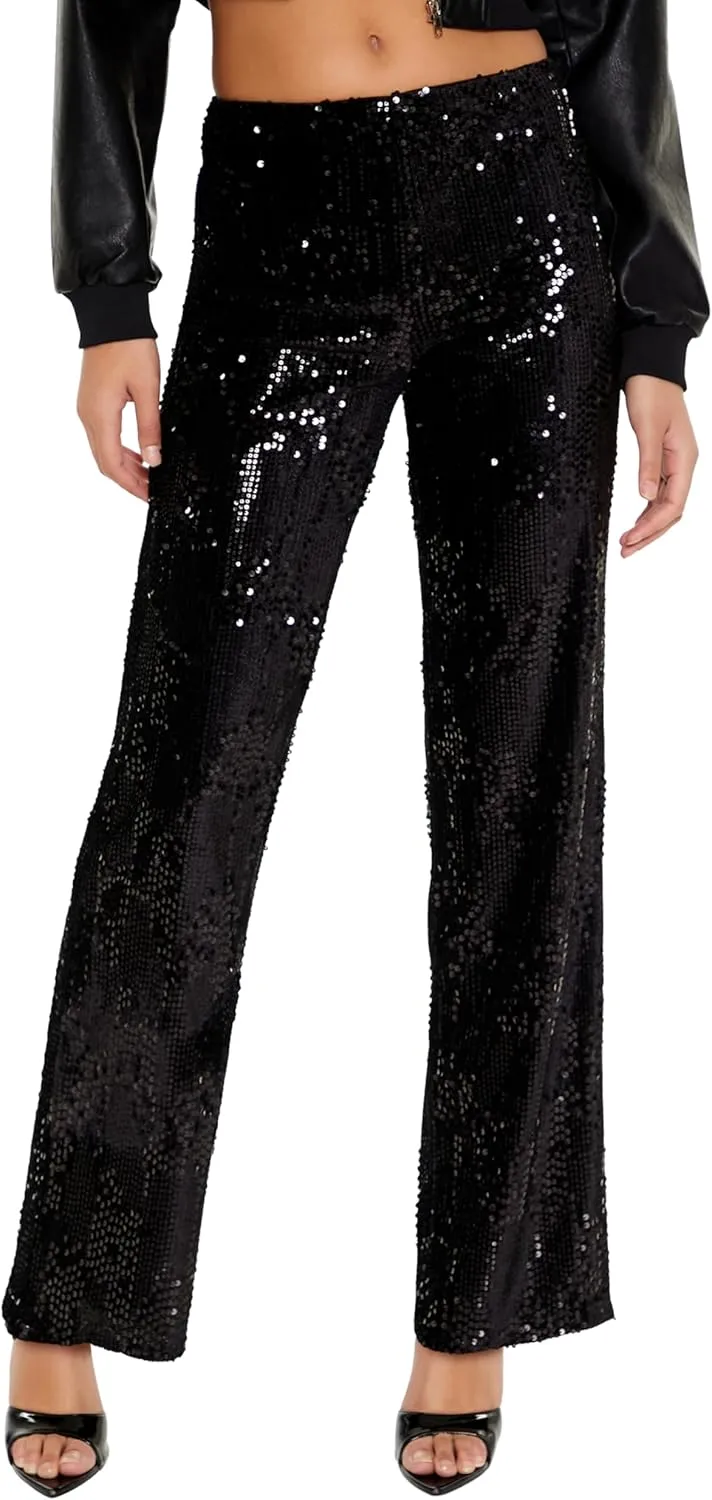 Forever 21 womens Sequin High-rise Straight Pants