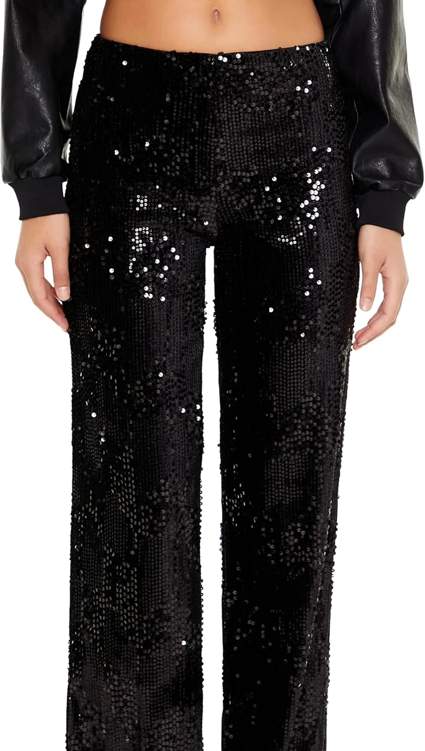 Forever 21 womens Sequin High-rise Straight Pants