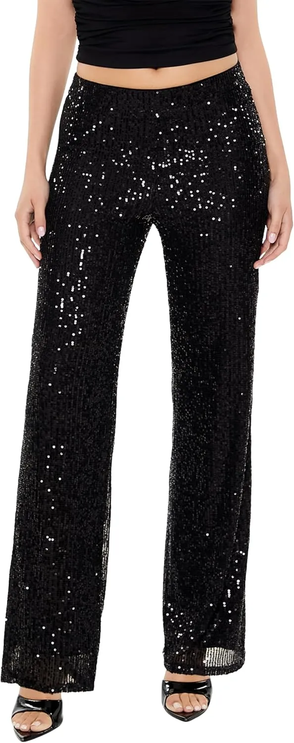 Forever 21 Women's Sequin High-Rise Wide-Leg Pants