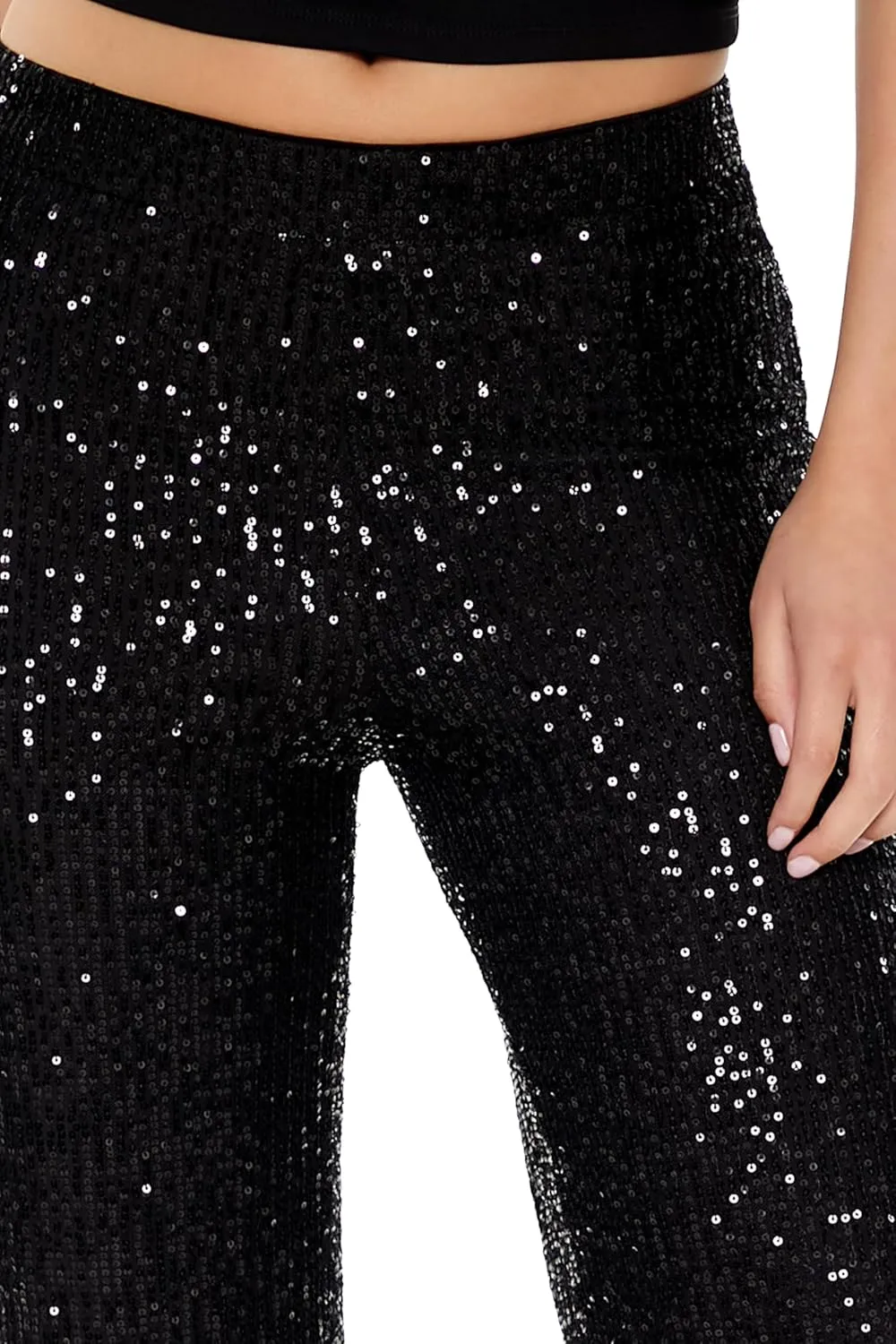 Forever 21 Women's Sequin High-Rise Wide-Leg Pants