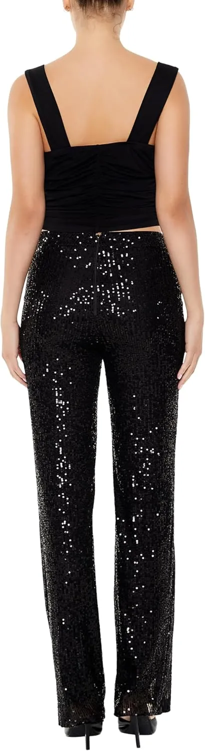 Forever 21 Women's Sequin High-Rise Wide-Leg Pants