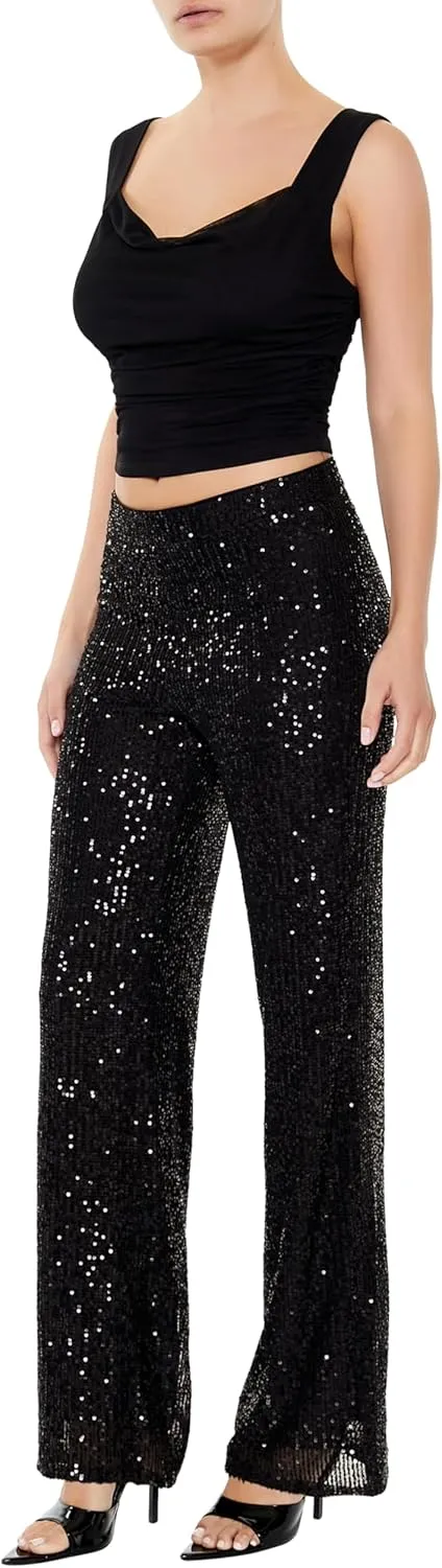 Forever 21 Women's Sequin High-Rise Wide-Leg Pants