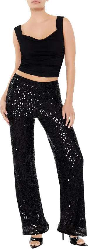 Forever 21 Women's Sequin High-Rise Wide-Leg Pants