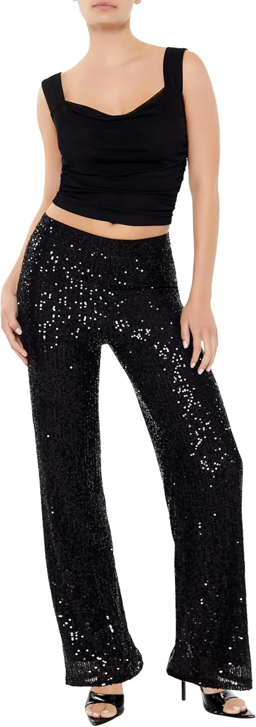 Forever 21 Women's Sequin High-Rise Wide-Leg Pants