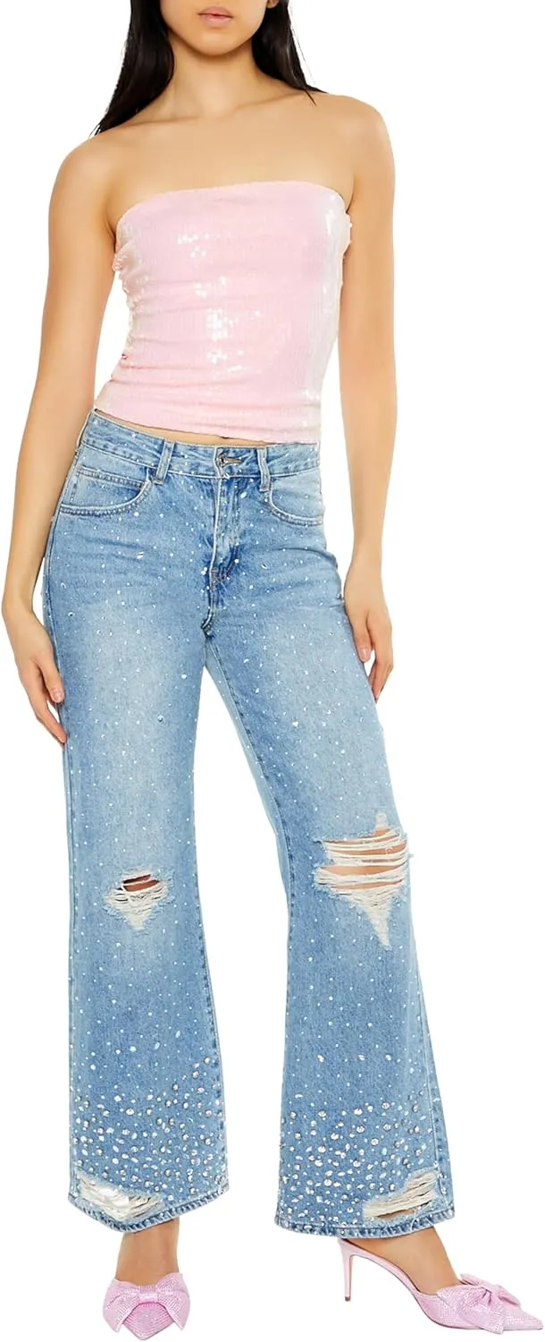 Forever 21 Women's Sequin Tube Crop Top
