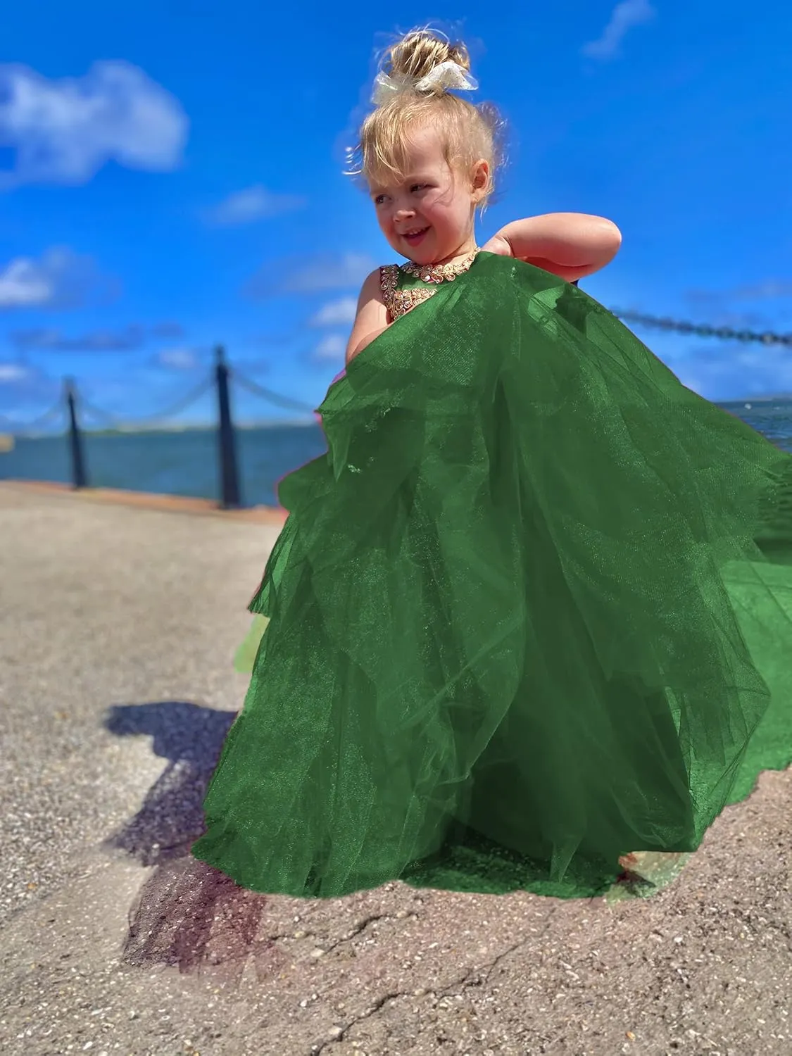 Formal Little Girls Long Pageant Dresses Prom Ball Gown Gold Lace Burgundy Tulle