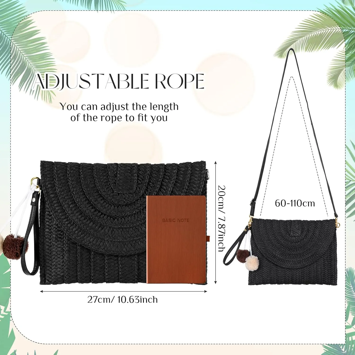 Frienda Straw Shoulder Bag Women Straw Clutch Crossbody Wallet