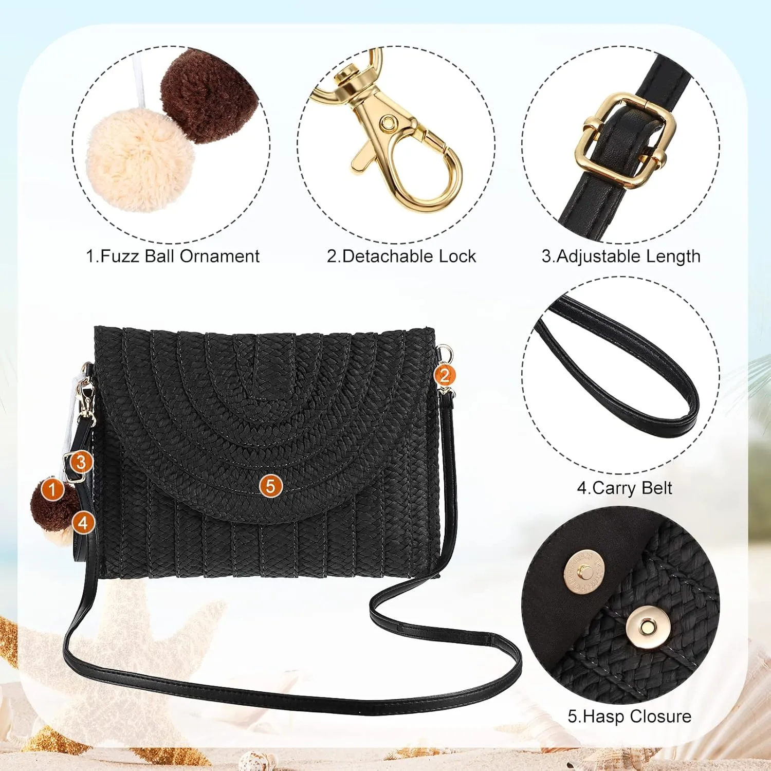Frienda Straw Shoulder Bag Women Straw Clutch Crossbody Wallet