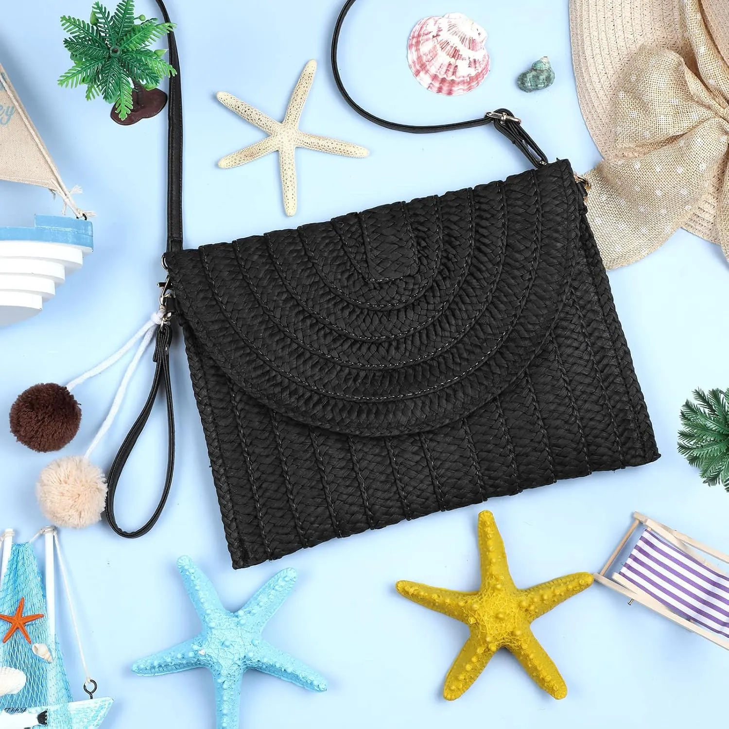 Frienda Straw Shoulder Bag Women Straw Clutch Crossbody Wallet