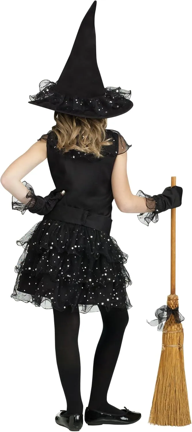 Fun World Glitter Witch Costume, Medium 8-10, Black