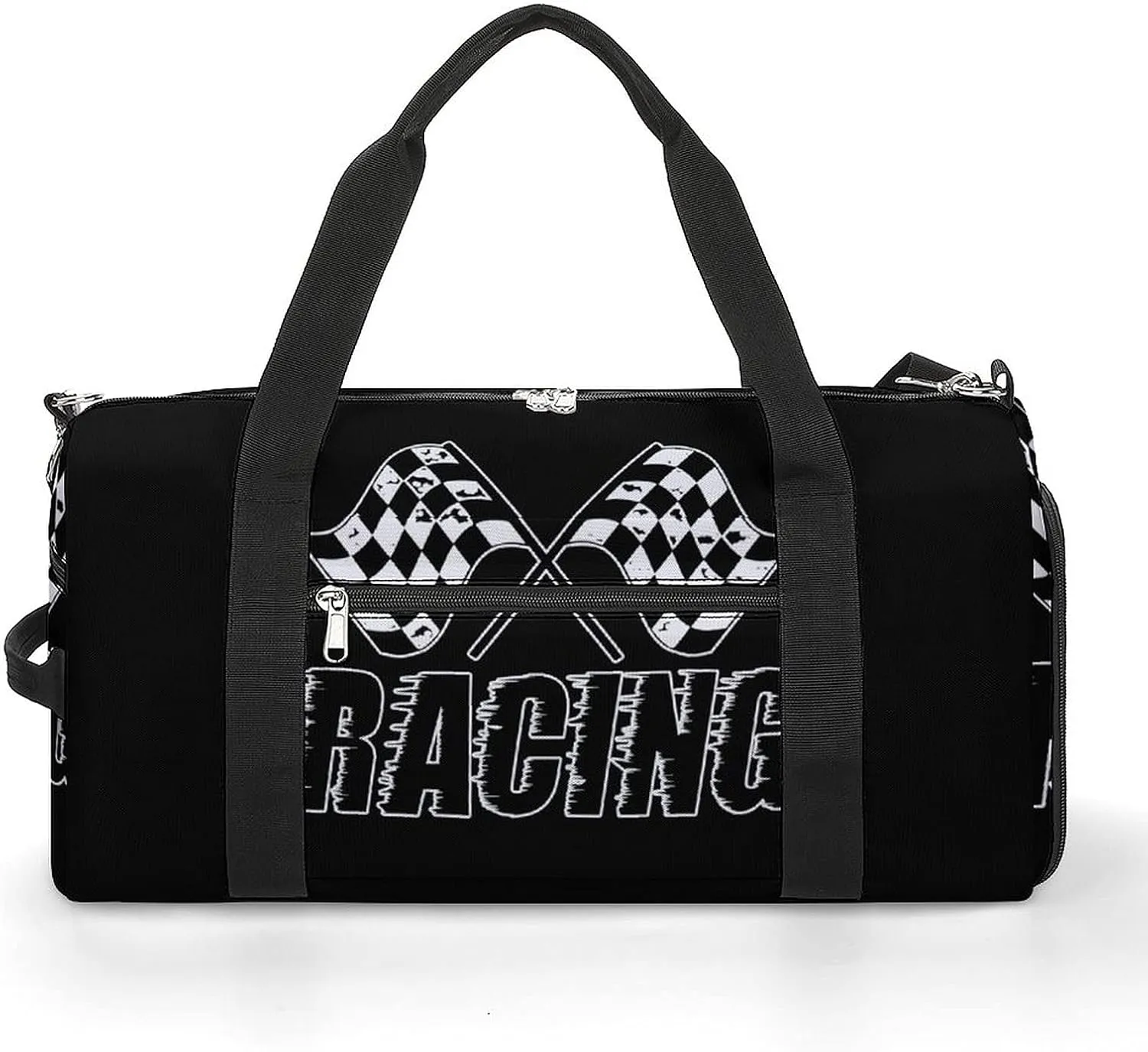 FunnyStar Racing Checkered Flags Sports Gym Bag With Shoes Compartment Lightweight Duffel Carryon Overnight Travel Pack, White, One size
