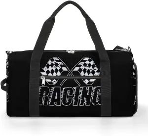 FunnyStar Racing Checkered Flags Sports Gym Bag With Shoes Compartment Lightweight Duffel Carryon Overnight Travel Pack, White, One size