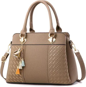 FZVYD Women Bags and Purses,Purses and Handbags for Women Pu Leather Top Handle Satchel Purse Large Shoulder Bag Tote Crossbody Business Bags 2024 Khaki-5