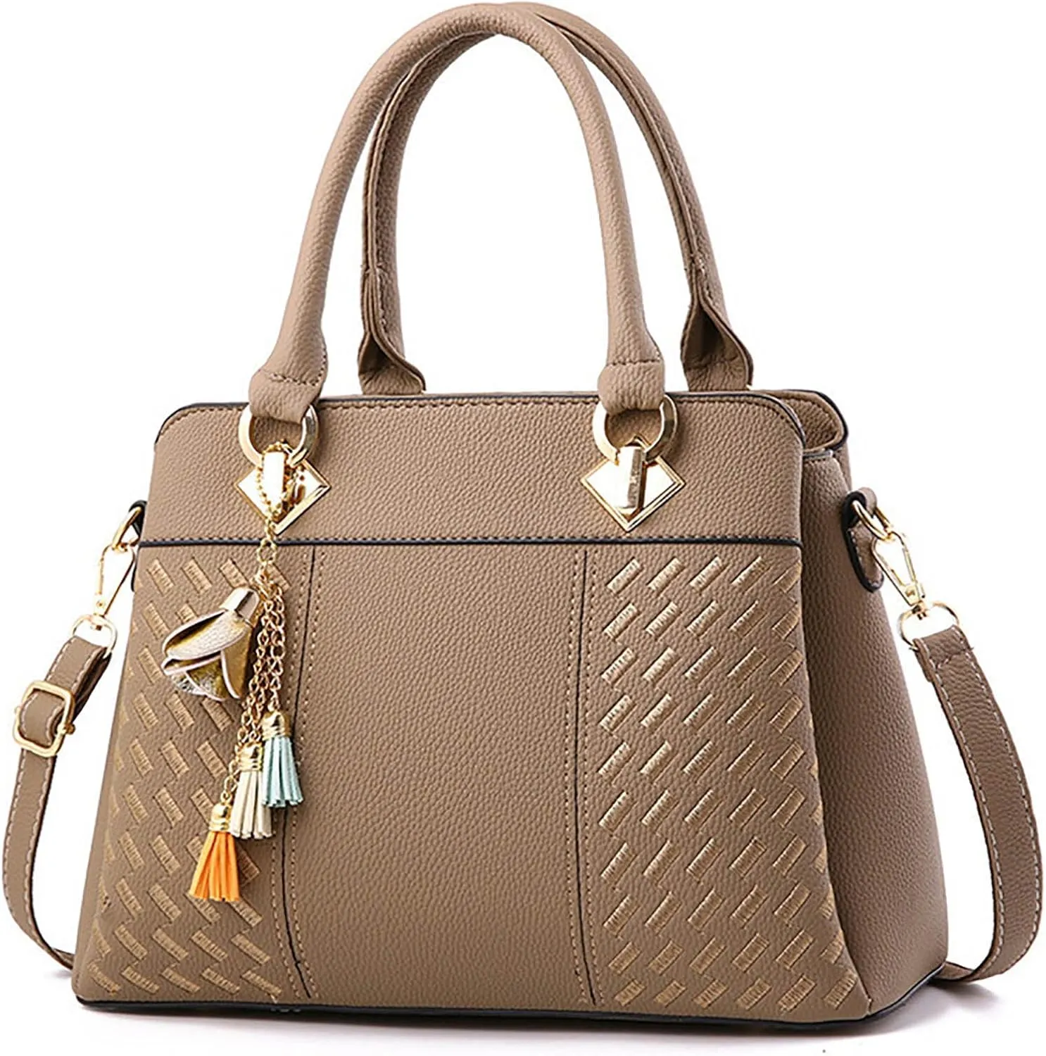 FZVYD Women Bags and Purses,Purses and Handbags for Women Pu Leather Top Handle Satchel Purse Large Shoulder Bag Tote Crossbody Business Bags 2024 Khaki-5