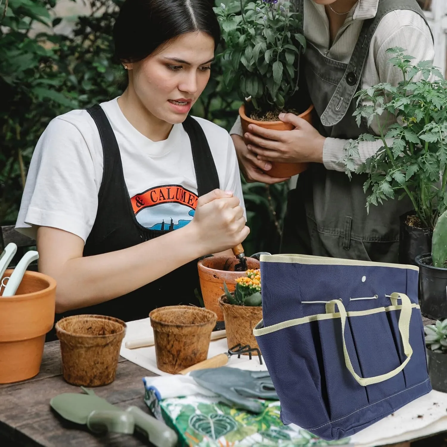 GANAZONO Garden Tool Tote Bag Oxford Tools Organizer Multi-pocket Storage Comfortable Handheld Tool Holder