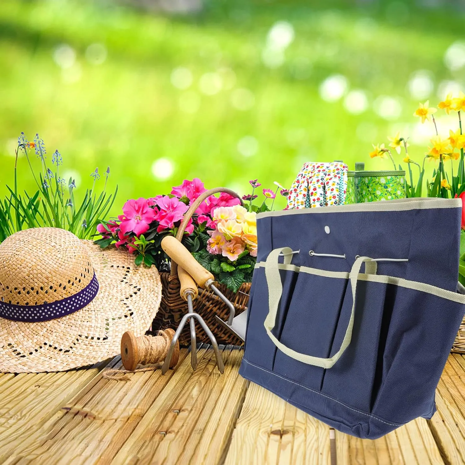 GANAZONO Garden Tool Tote Bag Oxford Tools Organizer Multi-pocket Storage Comfortable Handheld Tool Holder